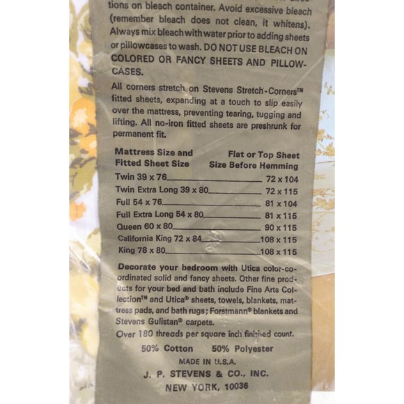 Vintage 80's Utica 50/50 Twin Flat Sheet 72 x104 Canterbury JP Stevens No Iron - Picture 2 of 5